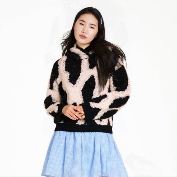 Sandy Liang for Target Black/Cream Leopard Print Sherpa Hooded Sweatshirt - Picture 1 of 6